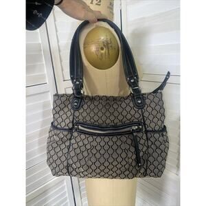NINE WEST NINE & CO Purse Tote Black Gray Pattern Canvas Double Top Handle